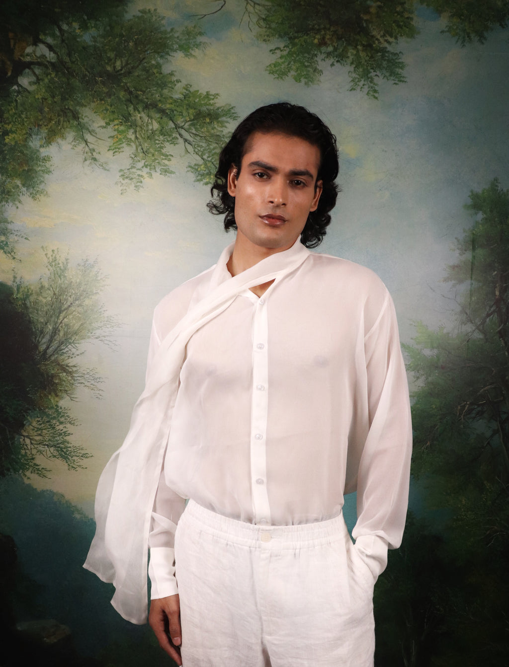 Dreamy White Chiffon Shirt with Tieable Lapels